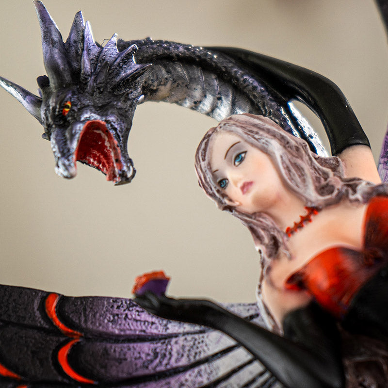 Shadow Dragon Fairy Fantasy Figurine with Red Gown and Dark Dragon Wings