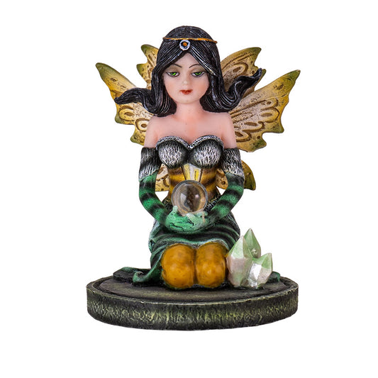 3" Green Crystal Fairy Figurine with Mystical Orb