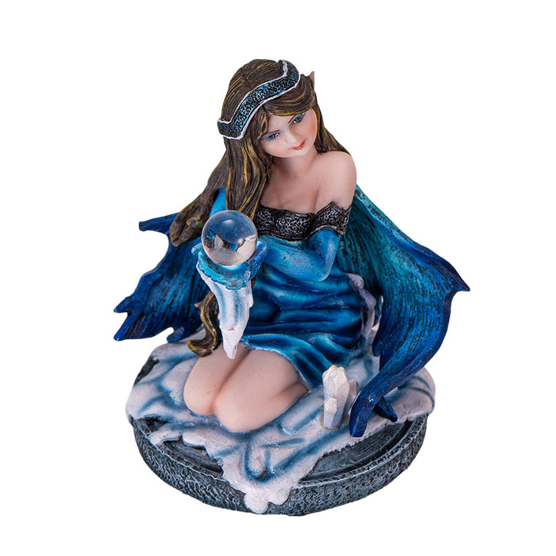 3" Blue Ice Fairy Figurine with Crystal Ball