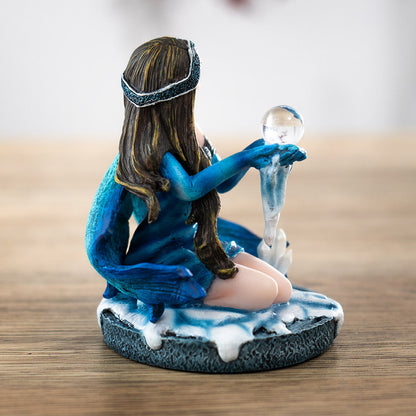 3" Blue Ice Fairy Figurine with Crystal Ball