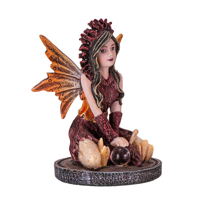 3" Autumn Flame Fairy Figurine with Fiery Orb