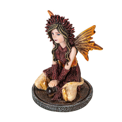 3" Autumn Flame Fairy Figurine with Fiery Orb