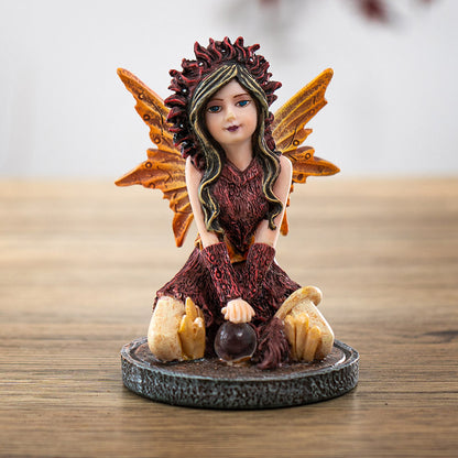 3" Autumn Flame Fairy Figurine with Fiery Orb