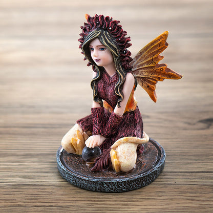 3" Autumn Flame Fairy Figurine with Fiery Orb