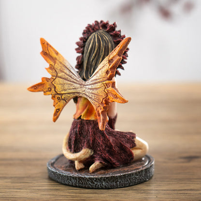 3" Autumn Flame Fairy Figurine with Fiery Orb