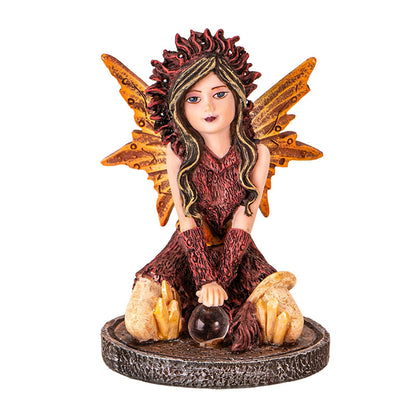 3" Autumn Flame Fairy Figurine with Fiery Orb