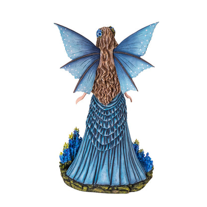 Lavender Fairy Figurine with Blue Wings and Floral Gown 16.54” Tall