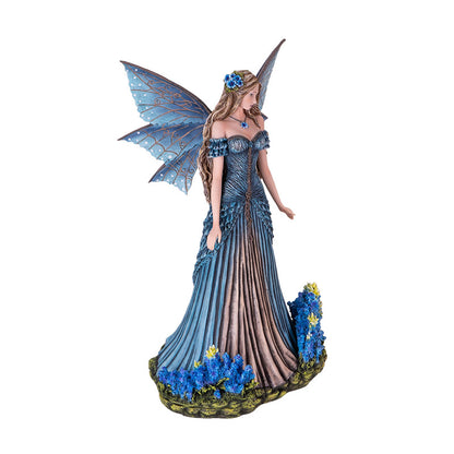 Lavender Fairy Figurine with Blue Wings and Floral Gown 16.54” Tall