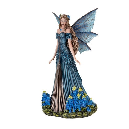 Lavender Fairy Figurine with Blue Wings and Floral Gown 16.54” Tall