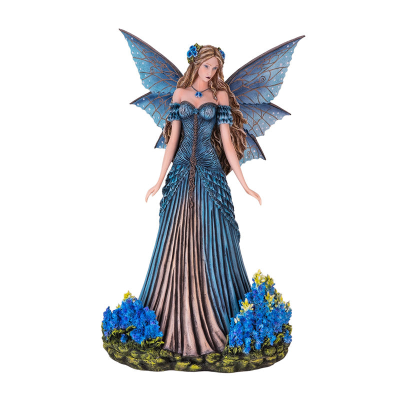 Lavender Fairy Figurine with Blue Wings and Floral Gown 16.54” Tall