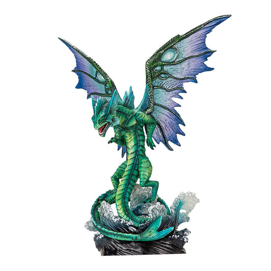 Water Dragon Figurine on Rolling Waves 13" Tall