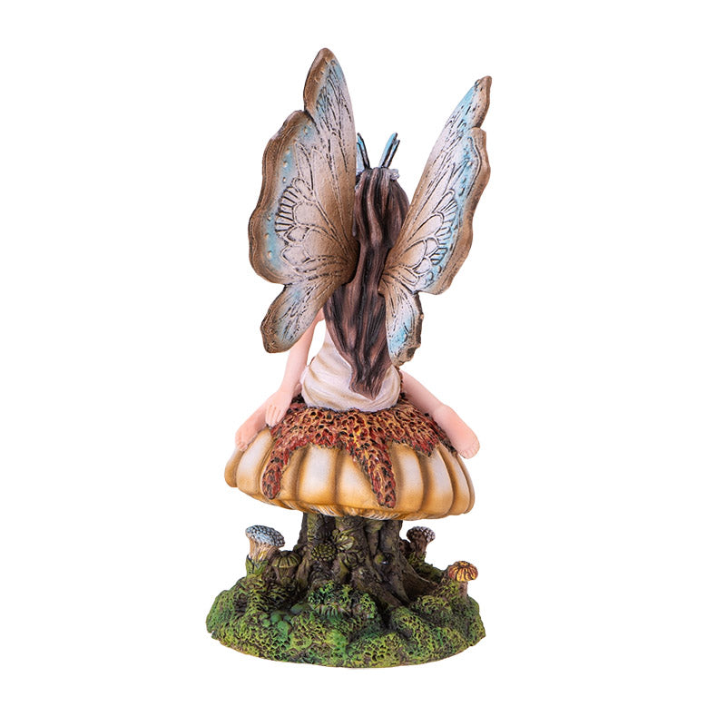 Butterfly Fairy on Mushroom Statue 8.27"