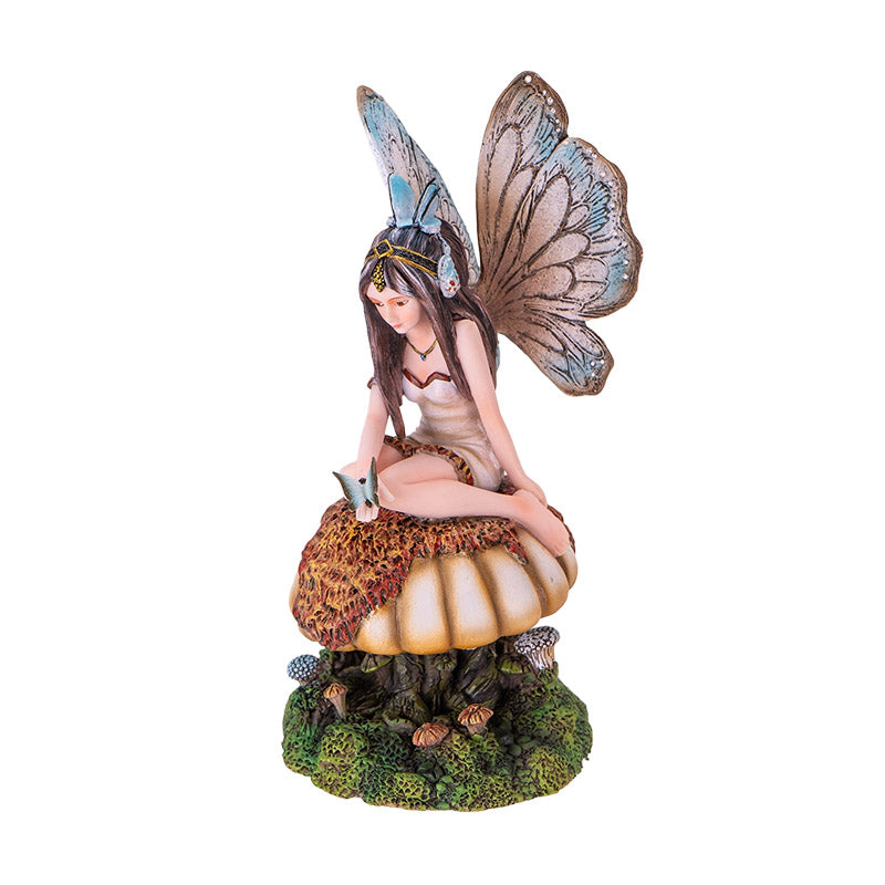 Butterfly Fairy on Mushroom Statue 8.27"