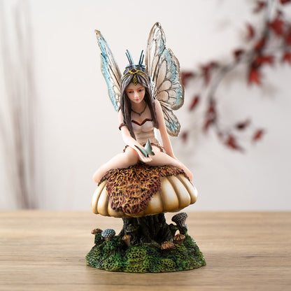 Butterfly Fairy on Mushroom Statue 8.27"