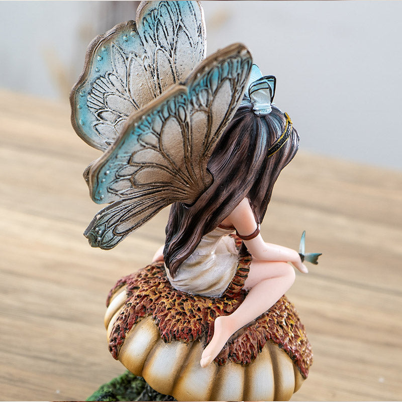 Butterfly Fairy on Mushroom Statue 8.27"