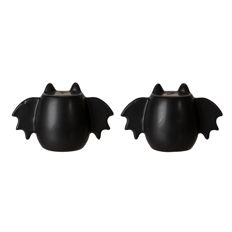 Bat Wing Ceramic Salt and Pepper Shakers Halloween Decorative Tabletop Accent with Fun Bat Design Perfect for Adding Flavor and Style to Your Kitchen or Dining Room 2.36" Inches