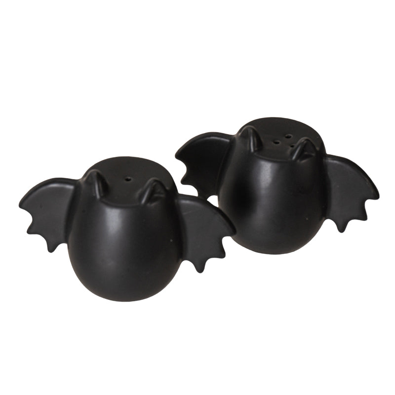 Bat Wing Ceramic Salt and Pepper Shakers Halloween Decorative Tabletop Accent with Fun Bat Design Perfect for Adding Flavor and Style to Your Kitchen or Dining Room 2.36" Inches