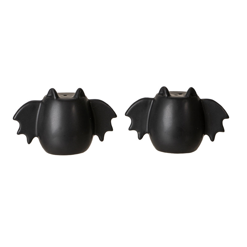 Bat Wing Ceramic Salt and Pepper Shakers Halloween Decorative Tabletop Accent with Fun Bat Design Perfect for Adding Flavor and Style to Your Kitchen or Dining Room 2.36" Inches