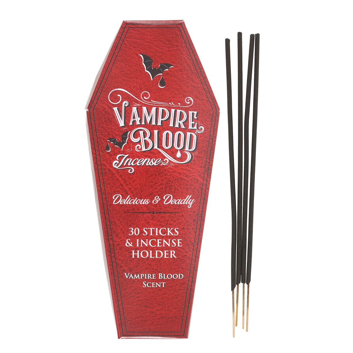 Vampire Blood Coffin Incense Sticks by Something Different UK Spooky Incense Set with 30 Sticks and Wooden Holder Gothic Halloween Fragrance Perfect for Home Decor or Meditation