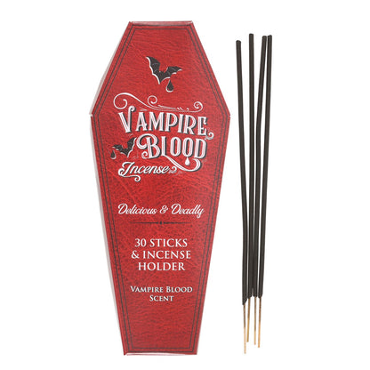 Vampire Blood Coffin Incense Sticks by Something Different UK Spooky Incense Set with 30 Sticks and Wooden Holder Gothic Halloween Fragrance Perfect for Home Decor or Meditation