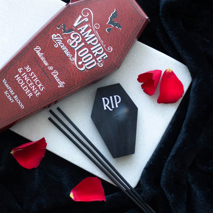 Vampire Blood Coffin Incense Sticks by Something Different UK Spooky Incense Set with 30 Sticks and Wooden Holder Gothic Halloween Fragrance Perfect for Home Decor or Meditation