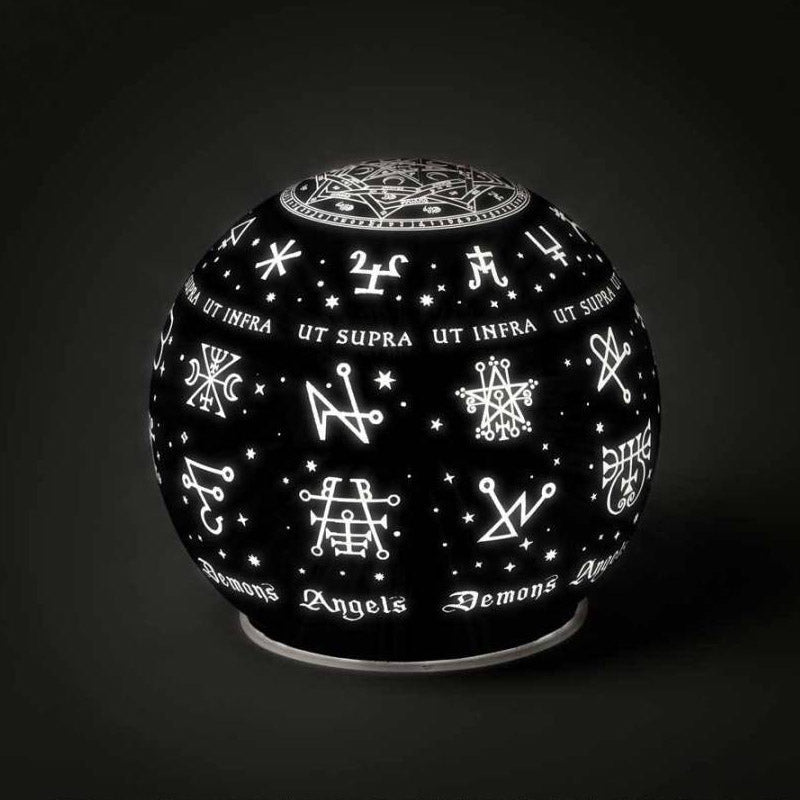 Angels & Demons LED Globe Night Light by Alchemy England Captivating Glass Sphere with Celestial Symbols Ideal for Unique Home Decor 4.29" Tall