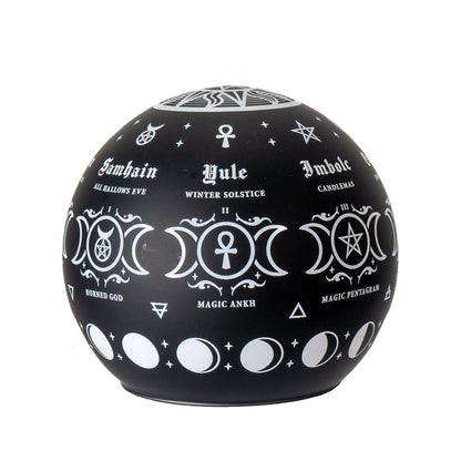 Pagan Calendar LED Globe Night Light by Alchemy England Glass Sphere with Sabbats and Moon Symbols 4.29" Tall