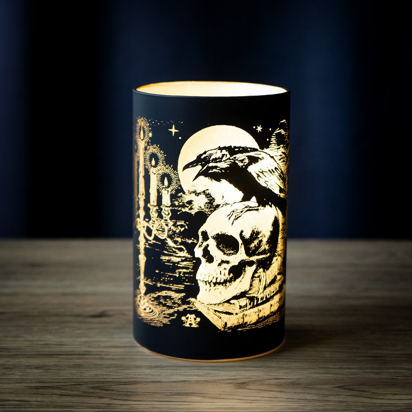 Poe's Raven LED Lantern by Alchemy England Glass with Mysterious Skull & Raven Design, Perfect for Halloween Gothic Lantern for Spooky Home Decor 5.91" Tall