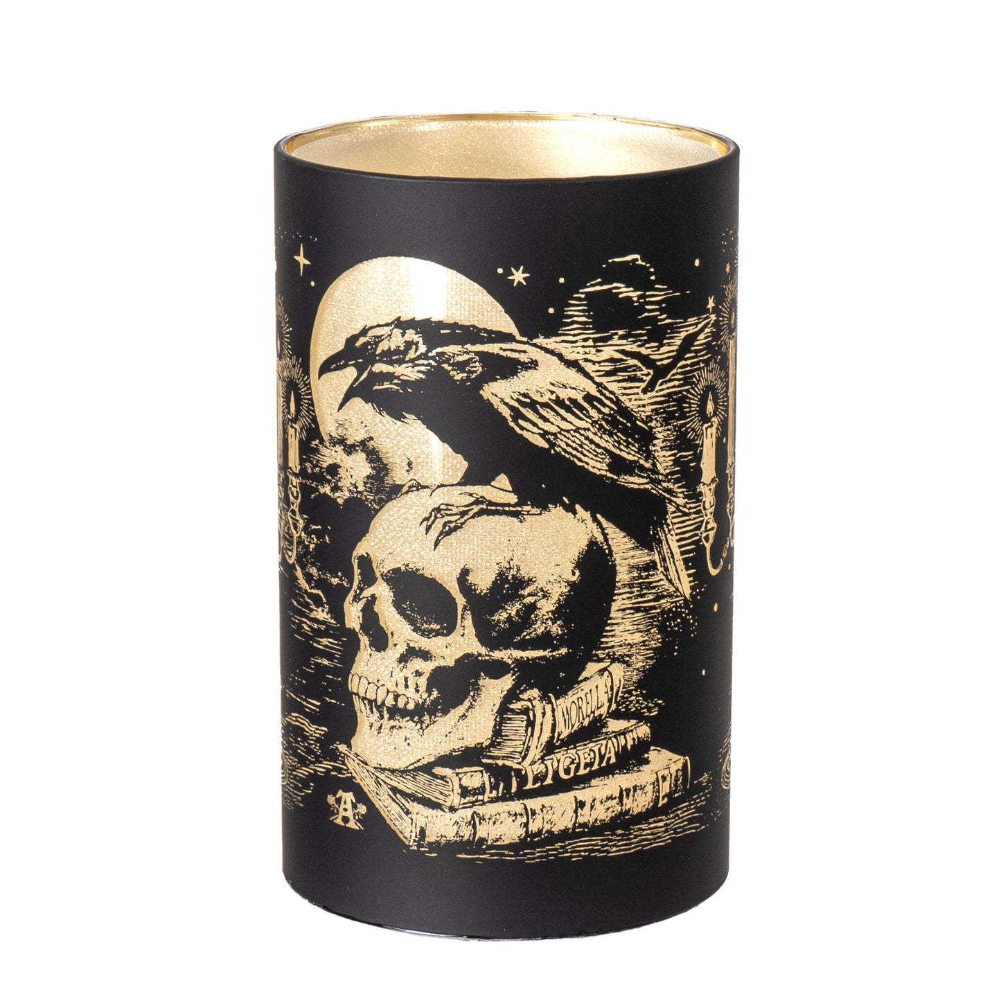 Poe's Raven LED Lantern by Alchemy England Glass with Mysterious Skull & Raven Design, Perfect for Halloween Gothic Lantern for Spooky Home Decor 5.91" Tall