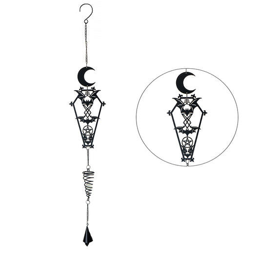 The Crypt Gothic Hanging Decoration by Alchemy Gothic Crescent Moon Bats and Pentagram Design Perfect for Outdoor Halloween Decor or Year Round Gothic Decor 28" Tall