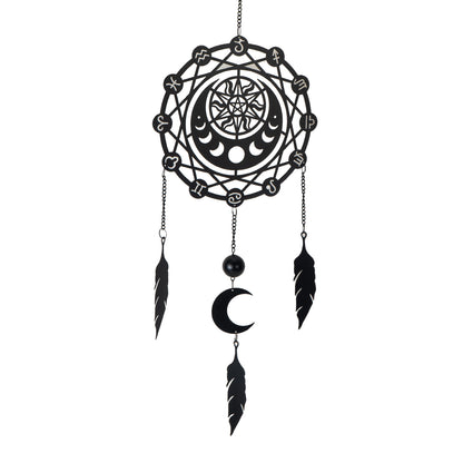 Zodiac Dream Catcher Wall Hanging Decoration by Alchemy England with Moon Phases Celestial Symbols and Dangling Feathers Perfect for Wall Hanging Home Decor and Zodiac Lovers