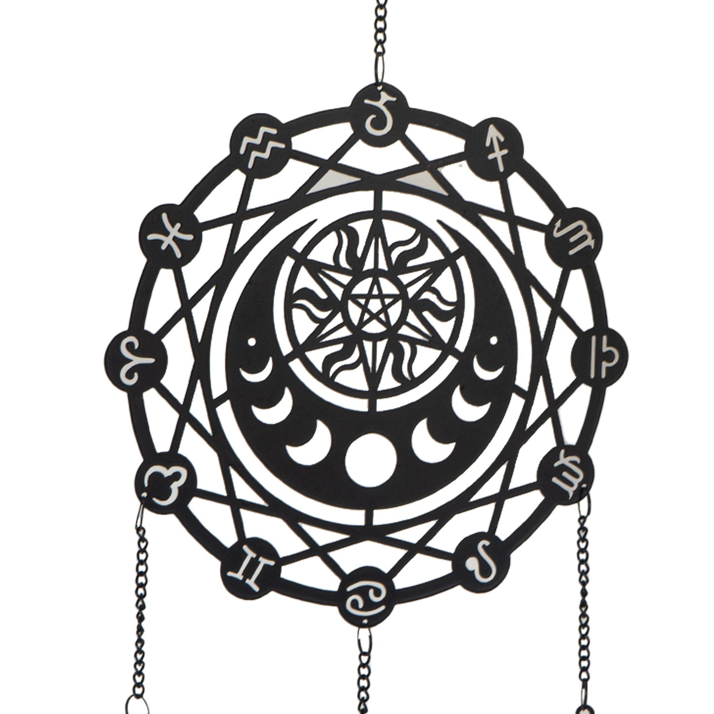 Zodiac Dream Catcher Wall Hanging Decoration by Alchemy England with Moon Phases Celestial Symbols and Dangling Feathers Perfect for Wall Hanging Home Decor and Zodiac Lovers