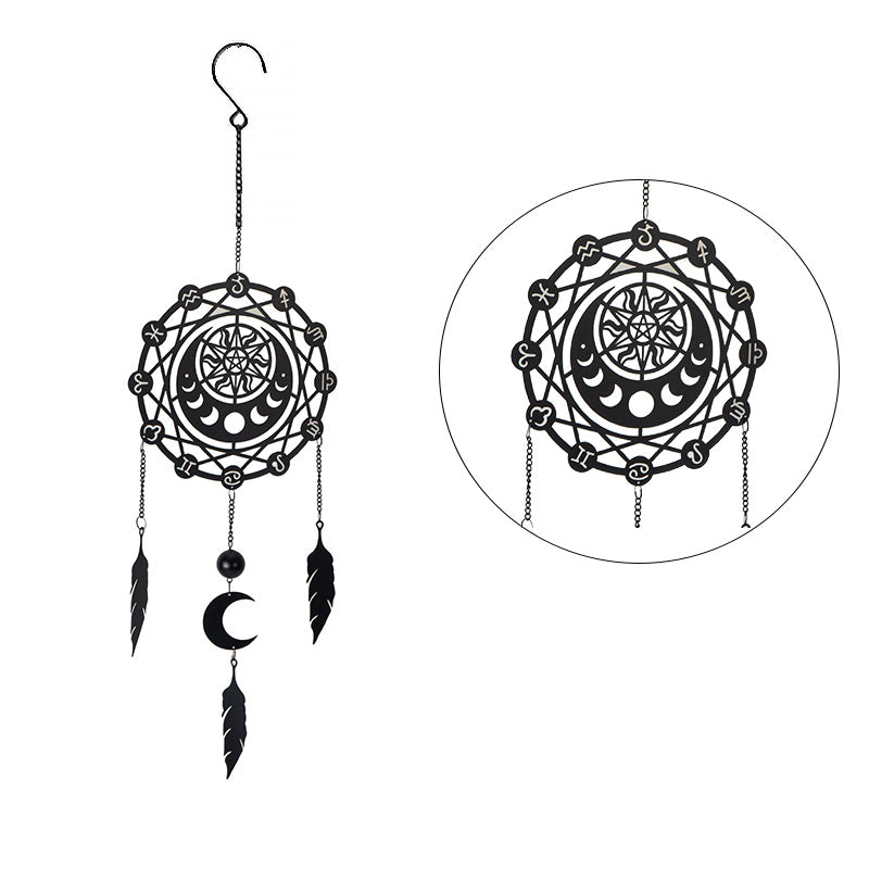 Zodiac Dream Catcher Wall Hanging Decoration by Alchemy England with Moon Phases Celestial Symbols and Dangling Feathers Perfect for Wall Hanging Home Decor and Zodiac Lovers