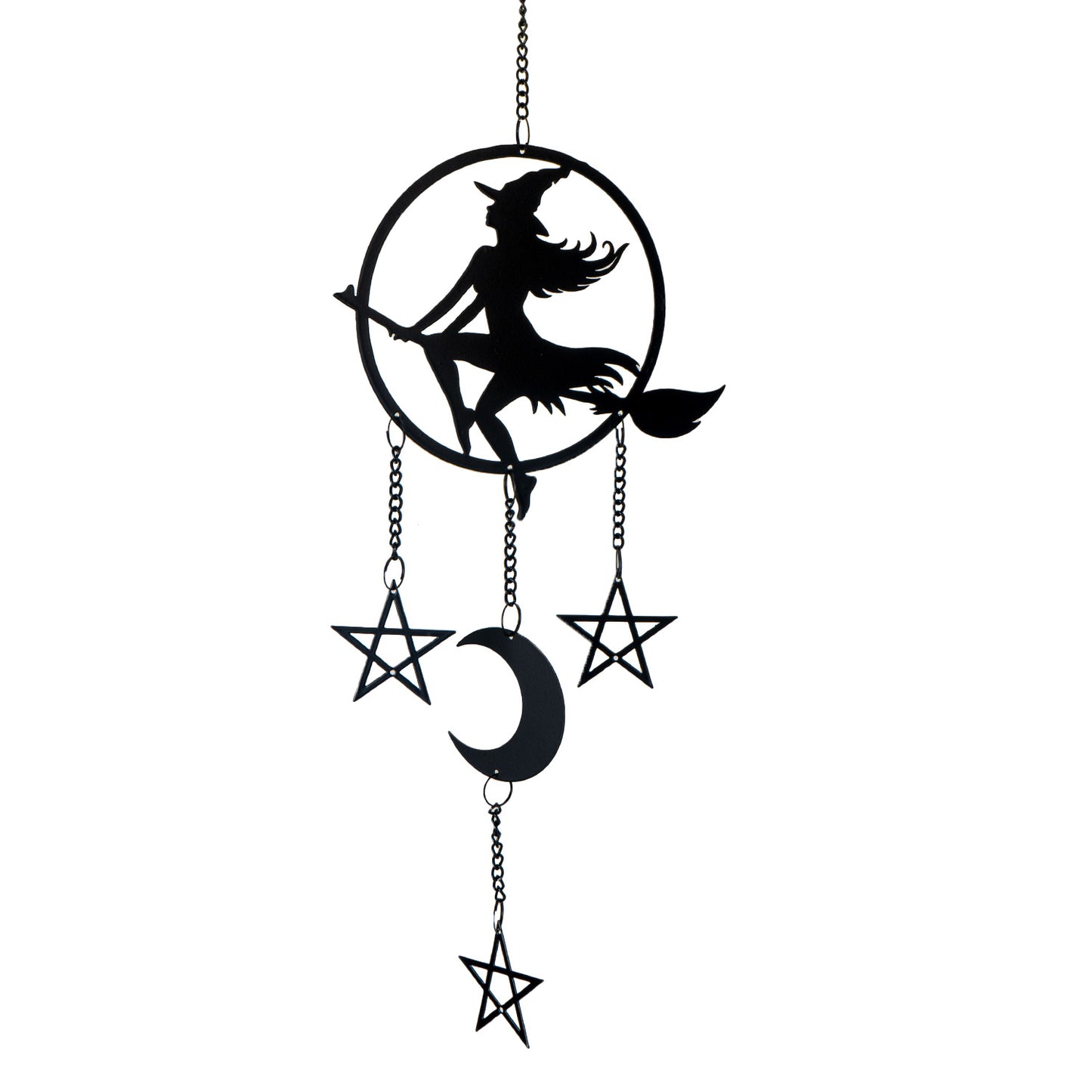 Witch by Moonlight Hanging Decoration by Alchemy England with Pentacle Stars and Crescent Moon Perfect for Gothic Home Decor or Halloween Wall Hanging 21" Long