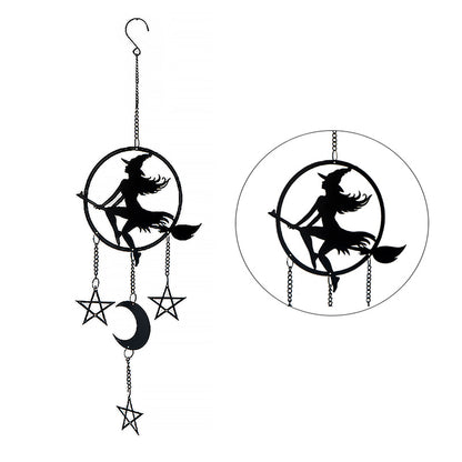 Witch by Moonlight Hanging Decoration by Alchemy England with Pentacle Stars and Crescent Moon Perfect for Gothic Home Decor or Halloween Wall Hanging 21" Long