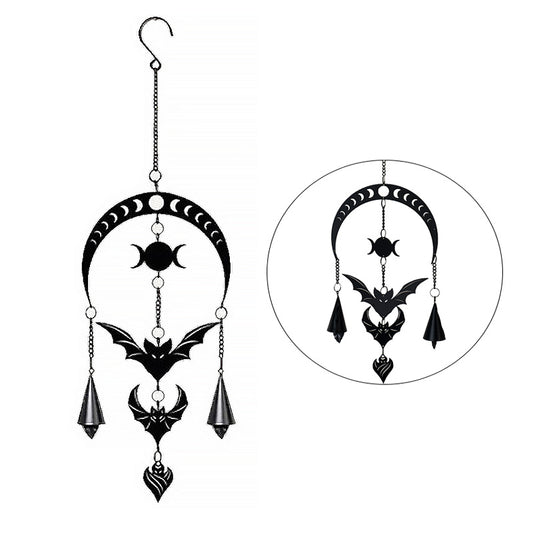 Evilution Moon Phase Hanging Decoration by Alchemy England with Crescent Moons and Bat Design Perfect for Gothic Accents Home Decor and Halloween Hanging 18" Long