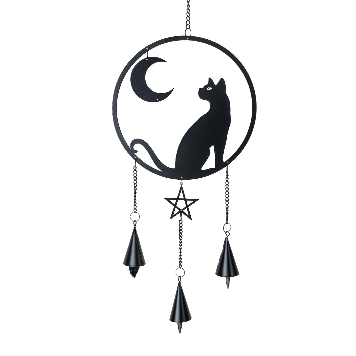 Moon Grazer Hanging Decoration by Alchemy England with Crescent Moon and Black Cat Design Perfect for Gothic Wall Decor and Halloween Display 22.5" Long