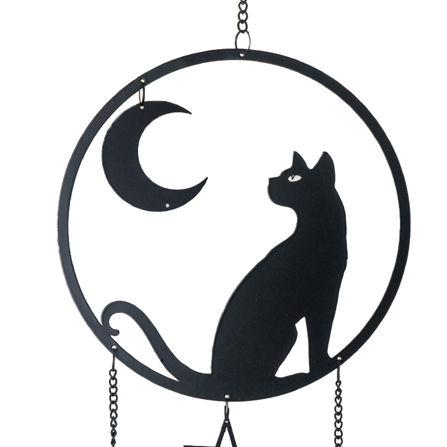 Moon Grazer Hanging Decoration by Alchemy England with Crescent Moon and Black Cat Design Perfect for Gothic Wall Decor and Halloween Display 22.5" Long