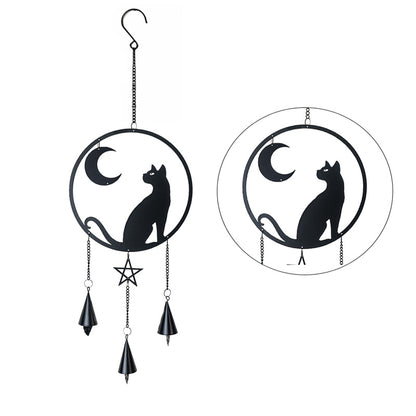 Moon Grazer Hanging Decoration by Alchemy England with Crescent Moon and Black Cat Design Perfect for Gothic Wall Decor and Halloween Display 22.5" Long