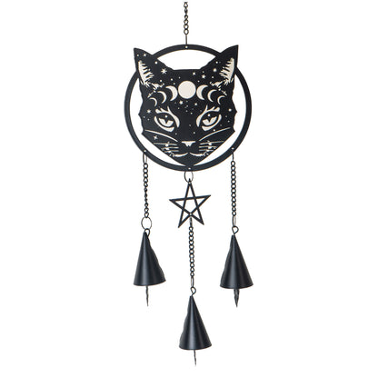 Celestial Cat Hanging Decoration by Alchemy England with Moon Phases and Star Design on Black Cat Perfect for Gothic Home and Halloween Decor and Wall Hanging 19" Long