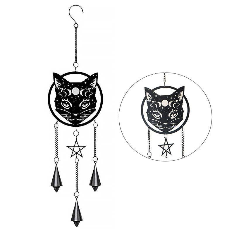 Celestial Cat Hanging Decoration by Alchemy England with Moon Phases and Star Design on Black Cat Perfect for Gothic Home and Halloween Decor and Wall Hanging 19" Long