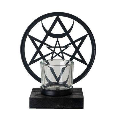 Unicursal Hex Tea Light Holder by Alchemy England Gothic Candle Holder Featuring The Unicursal Hexagram with Crescent Moon Symbol Ideal for Mystical Home Decor 6.75" Tall