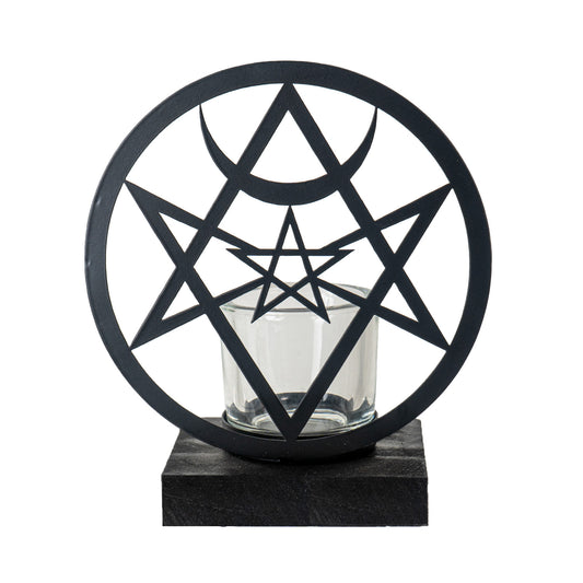 Unicursal Hex Tea Light Holder by Alchemy England Gothic Candle Holder Featuring The Unicursal Hexagram with Crescent Moon Symbol Ideal for Mystical Home Decor 6.75" Tall