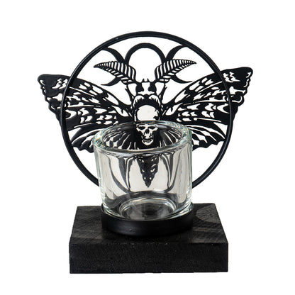 Death's Head Moth Tea Light Holder by Alchemy England Detailed Gothic Skull and Moth Design Unique Candle Accessory for Home Decor 5.75" Tall