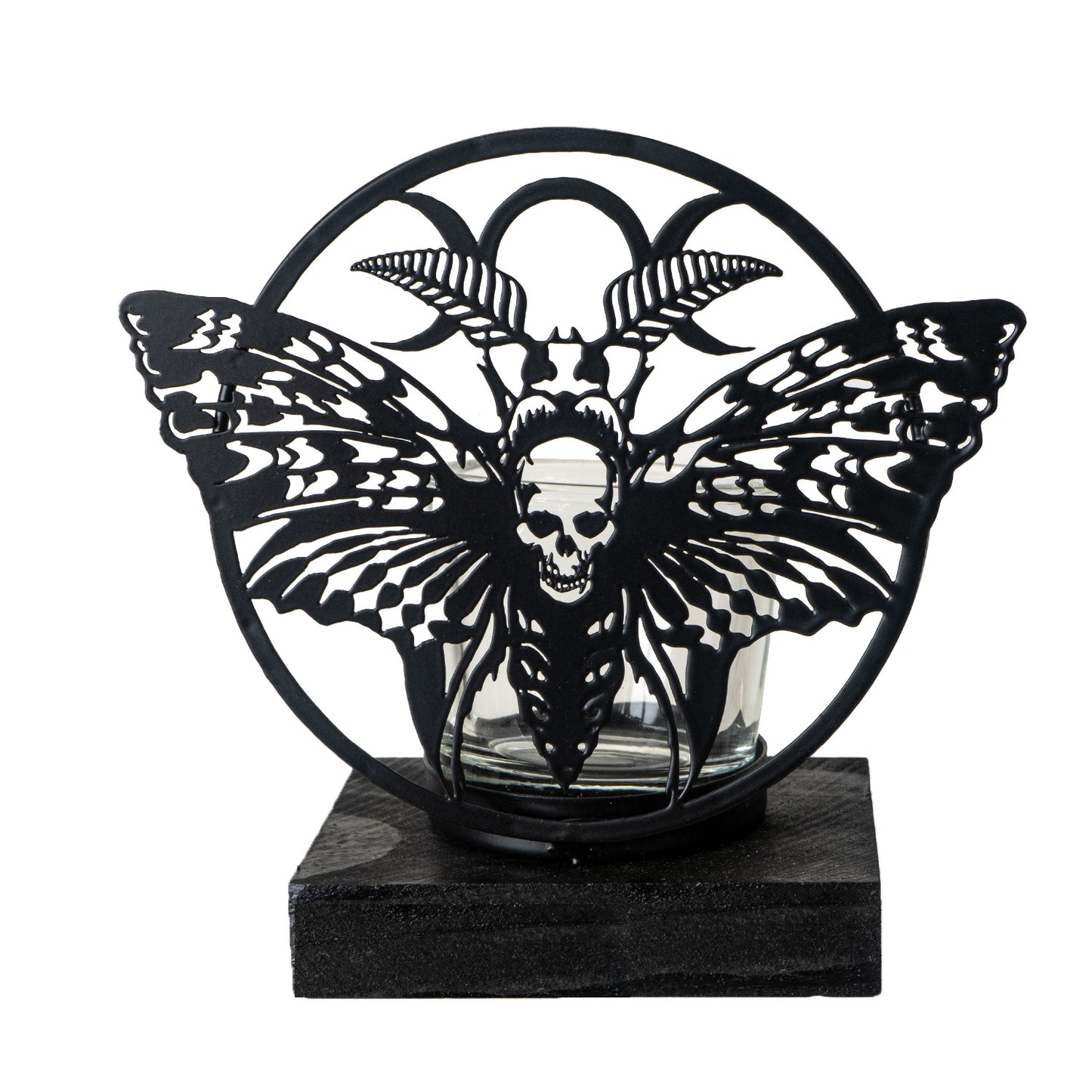 Death's Head Moth Tea Light Holder by Alchemy England Detailed Gothic Skull and Moth Design Unique Candle Accessory for Home Decor 5.75" Tall