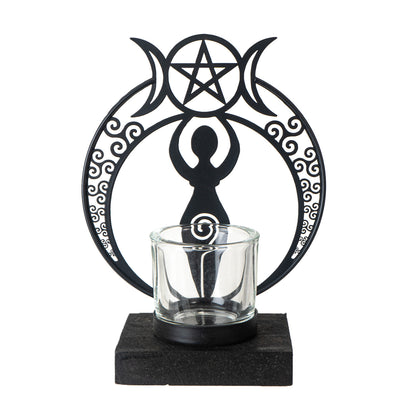 Danu Goddess Tea Light Holder by Alchemy England Elegant Triple Goddess Silhouette with Pentacle Symbol Ideal for Relaxing or Meditation Home Decor 7.75" Tall