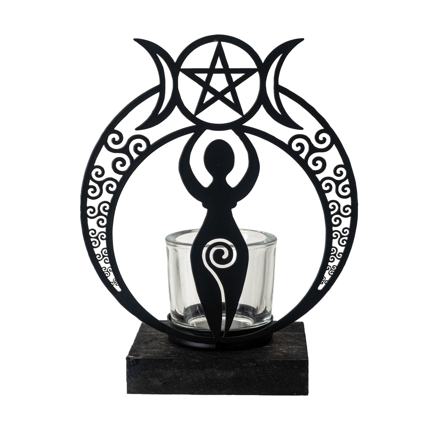 Danu Goddess Tea Light Holder by Alchemy England Elegant Triple Goddess Silhouette with Pentacle Symbol Ideal for Relaxing or Meditation Home Decor 7.75" Tall