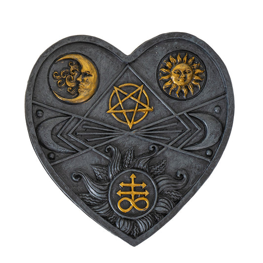 Baphomet Heart Box Design with Sun Moon and Pentagram Symbols Perfect for Gothic Decor and Storing Jewelry Crystals or Personal Items