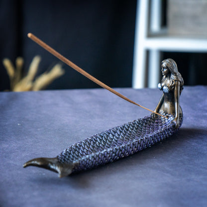 Mermaid Stick Incense Burner Figurine with Scales Design