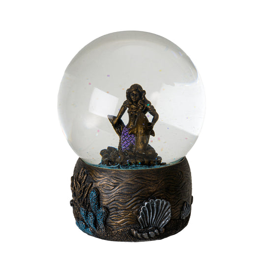 Mermaid Water Globe with Hand-Painted Oceanic Base with Detailed Coral Reef Design Ideal for Living Room Home or Tabletop Decor 5" Tall